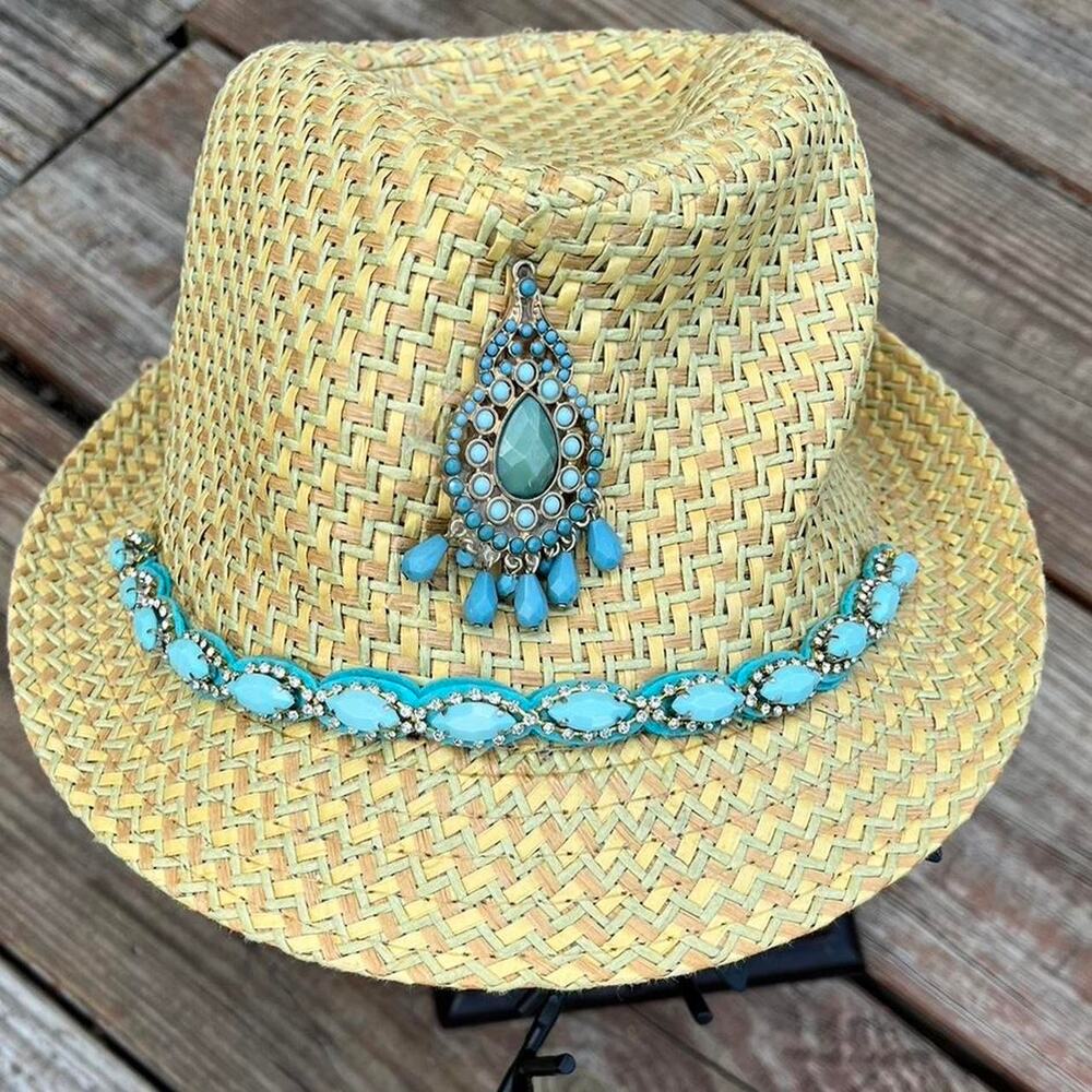 Turquoise womens woven hat